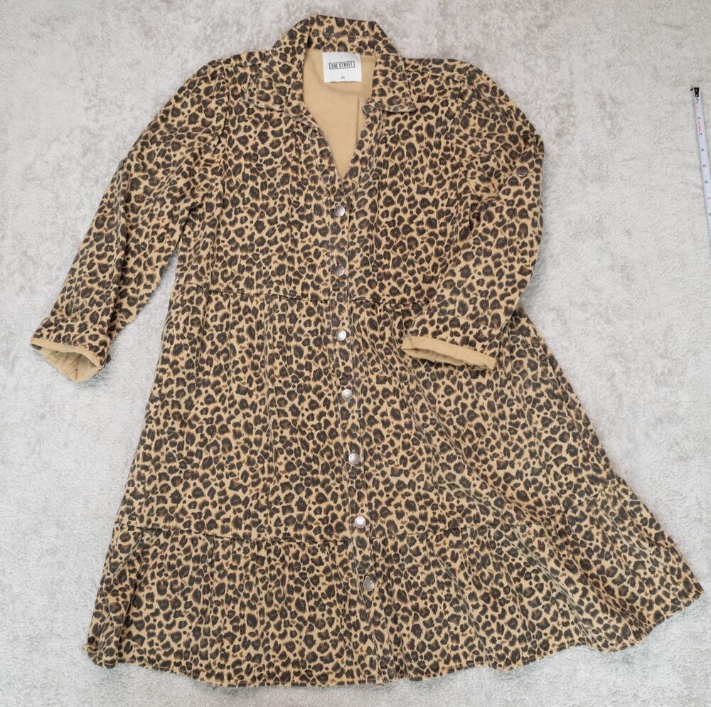 Leopard Print Button-Front Mini Dress - Tan/Black
